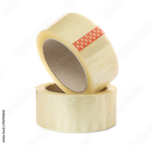 Adhesive tape rolls on whit...