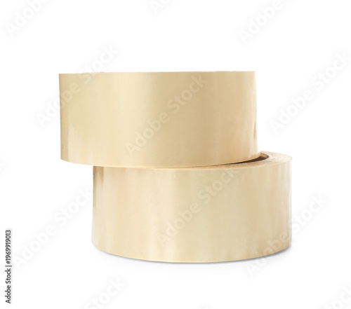 Adhesive tape rolls on whit...