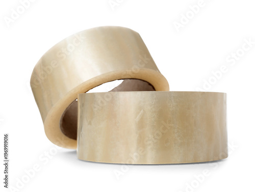Adhesive tape rolls on whit...