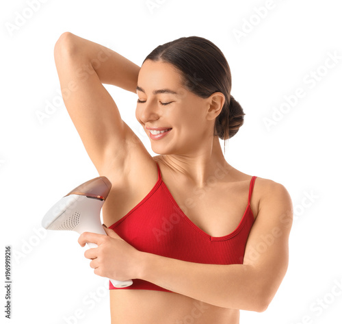 Beautiful young woman using...