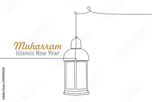 Islamic New Year Muharram concept one-line drawing