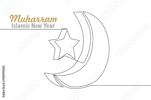 Islamic New Year Muharram concept one-line drawing