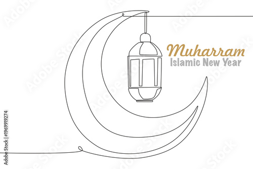 Islamic New Year Muharram concept one-line drawing
