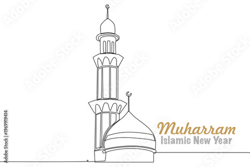 Islamic New Year Muharram concept one-line drawing