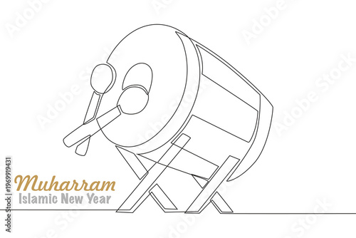 Islamic New Year Muharram concept one-line drawing