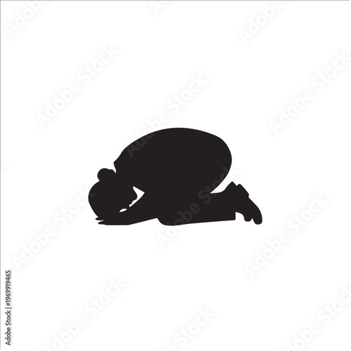 Black silhouette, person kneeling, praying, meditation icon, spirituality symbol