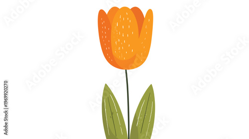 Illustration of an orange flower with a green stem and leaves on a white background