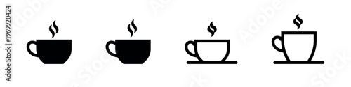 Coffee Cup Vector Icon Set with Steam