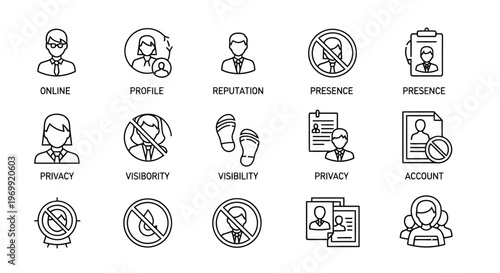Collection of diverse AI, document, user management, and data processing vector line icons, essential for modern digital interface design and technology platforms