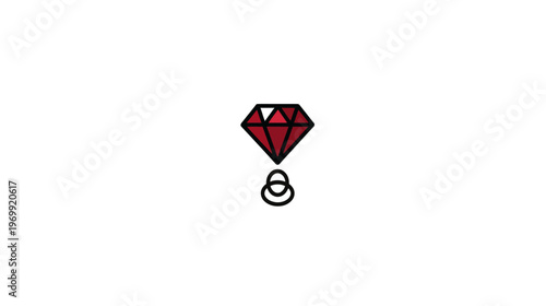 A geometric illustration featuring a red jewel and a minimalist, stylized abstract below