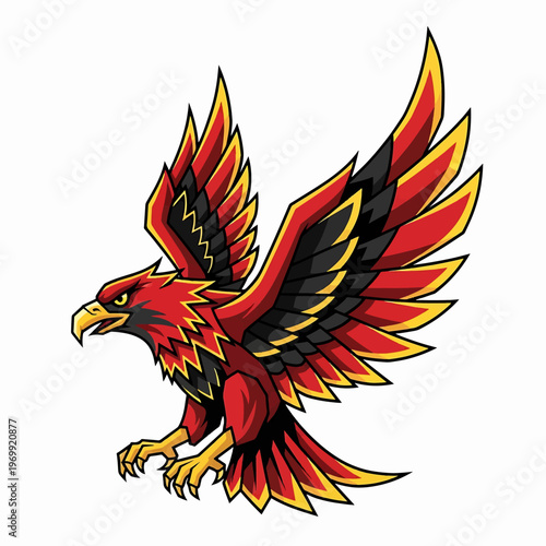 Dynamic Red and Black Eagle Illustration with Outstretched Wings.