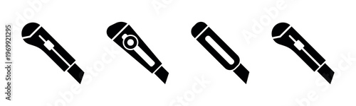 Utility Knife Icons Flat Vector Black Silhouettes