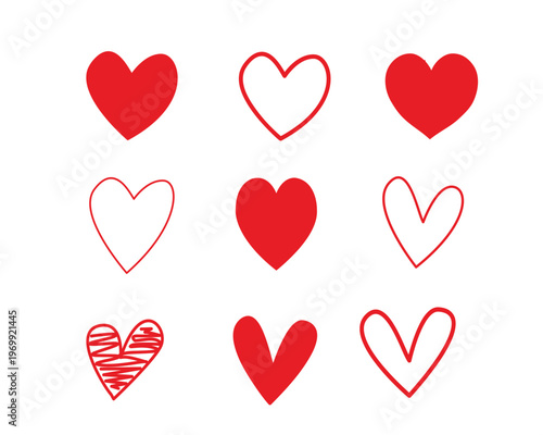 red heart set icon vector 