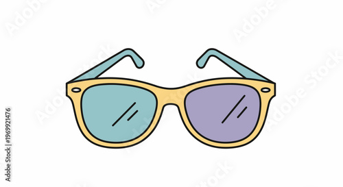 Colorful trendy sunglasses with blue lenses.