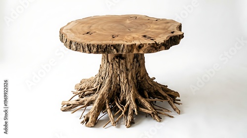 Unique wooden tree stump side table with roots base made from natural wood for home decor  rustic furniture piece