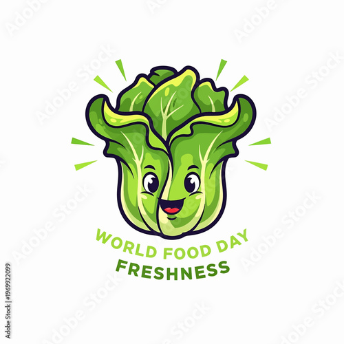 Cartoon Lettuce Character Celebrating Freshness for World Food Day.