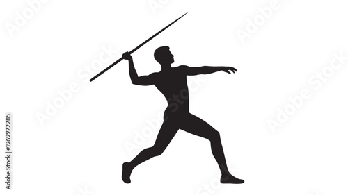 Silhouette of an Athletic Male Javelin Thrower Preparing to Launch a Spear in Track and Field Competition