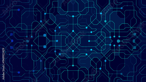 Abstract digital circuit board pattern with glowing blue connections