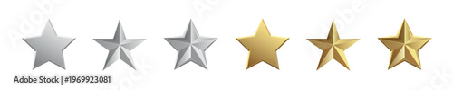 Gold and Silver Star Shiny Illustration Set