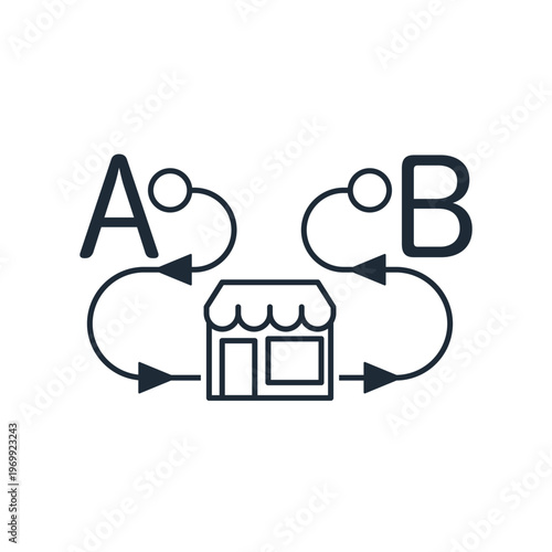 Trading platform, store, service is moving. A business is moving from point A to point B.Vector linear icon illustration isolated on white background.