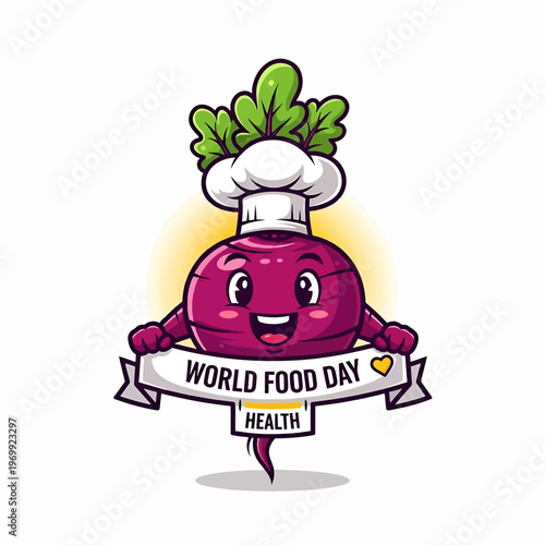 Cartoon Radish Character Celebrating World Food Day.