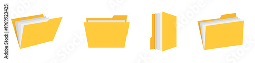 Yellow File Folder Vector Icon Set with Papers