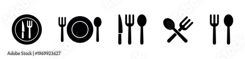 Black Cutlery and Tableware Vector Icon Set