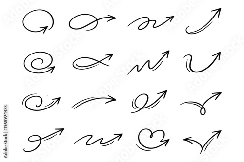 hand drawn doodle,a line arrow icon bundle set of vector design.