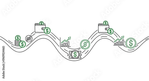 Visualizing the dynamic journey of financial management, strategic investment, and wealth growth through a winding path of economic symbols