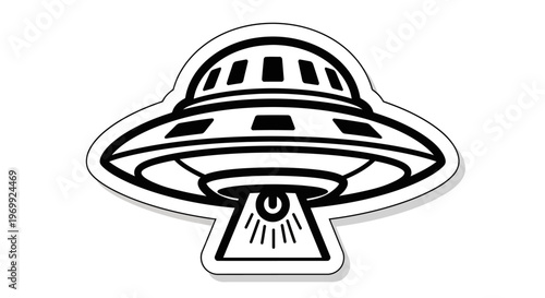 Retro Ufo Flying Saucer Illustration with Light Beam