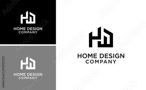 home design company logo vector icon modern initial  HW house monogram letter mark minimalist geometric construction architecture branding clean professional identity
