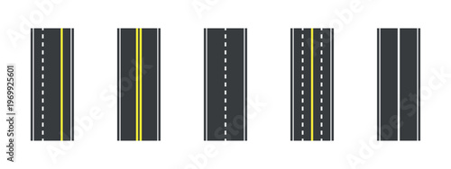 Straight Road Vector Icons with Lane Markings