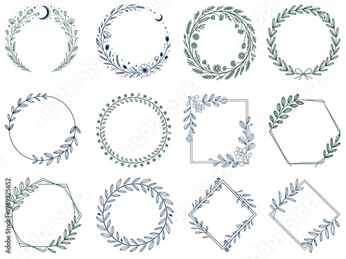Elegant Botanical Geometric Floral Frames Collection for Invitations and Logos