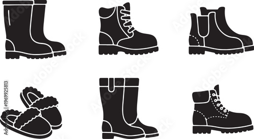 Black Solid Autumn and Fall Footwear Silhouette Icon Pack