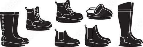 Black Solid Autumn and Fall Footwear Silhouette Icon Pack