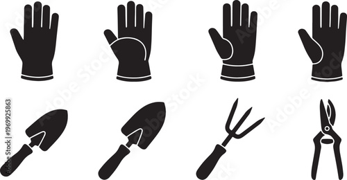 Black Solid Autumn Garden Cleanup Tool and Glove Silhouettes