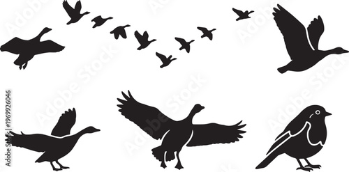 Black Solid Autumn Migratory Bird Silhouettes Set of Six