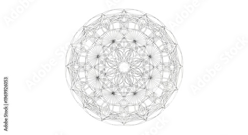 Mesmerizing Abstract Geometric Orb with Symmetrical Interlacing Lines, Illustrating Infinite Connections, Structural Elegance, and Universal Design
