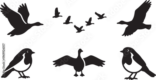 Black Solid Autumn Migratory Bird Silhouettes Set of Six