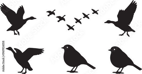 Black Solid Autumn Migratory Bird Silhouettes Set of Six