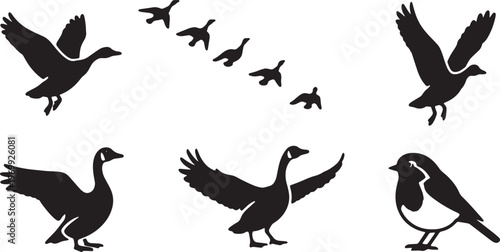 Black Solid Autumn Migratory Bird Silhouettes Set of Six