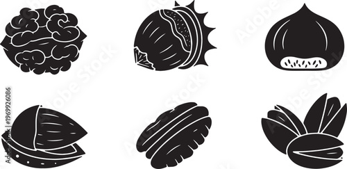 Black Solid Autumn Harvest Nut Silhouettes in Shells Set of Six