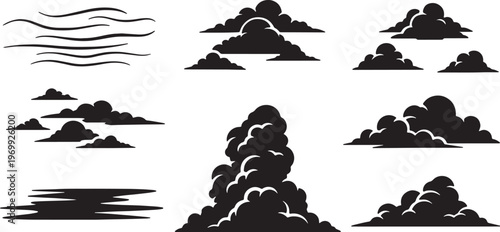 Black Solid Autumn Cloud Formation Silhouette Shapes Set of Six
