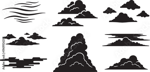 Black Solid Autumn Cloud Formation Silhouette Shapes Set of Six
