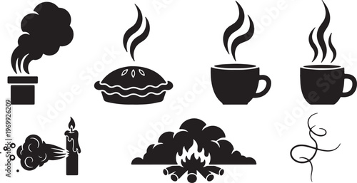 Black Solid Abstract Smoke and Steam Silhouette Shapes for Autumn