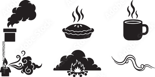 Black Solid Abstract Smoke and Steam Silhouette Shapes for Autumn