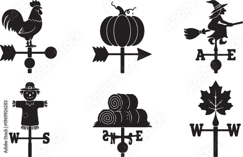 Black Solid Autumn Themed Weather Vane Silhouette Collection