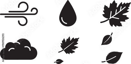 Black Solid Autumn Weather and Climate Icon Silhouettes Set of Six