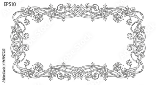 Art Nouveau floral decorative frame with roses, vintage ornamental border, elegant design element
