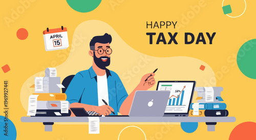 Man working on laptop for tax day.